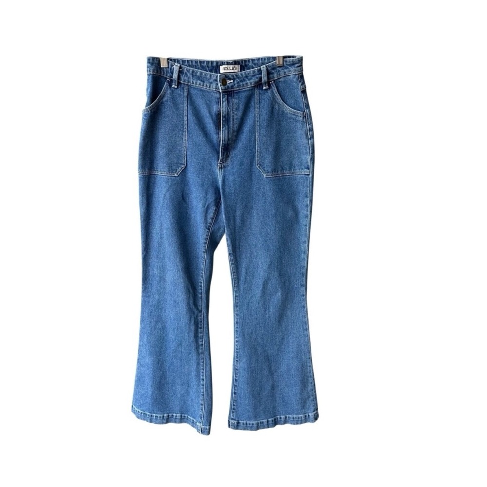 Rollas Eastcoast Flare High Rise Jeans Pants Wide Leg Blue Denim Size 31